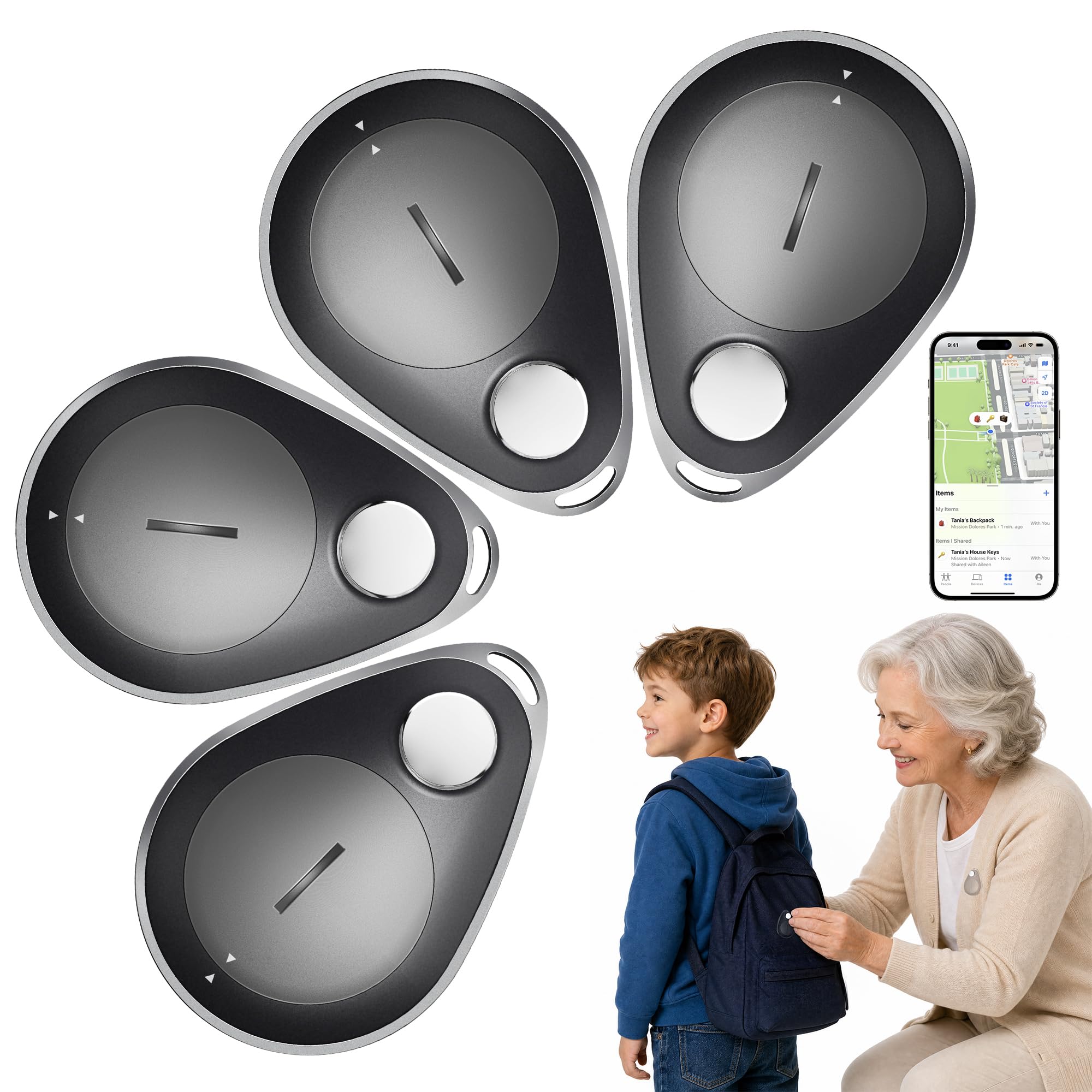 Lot de 2 traqueurs GPS cachés pour enfants, localisateur de clés, Bluetooth, avec broches, fonctionne avec Apple Find My, protection de la vie privée, mode perdu, convient pour les enfants, les