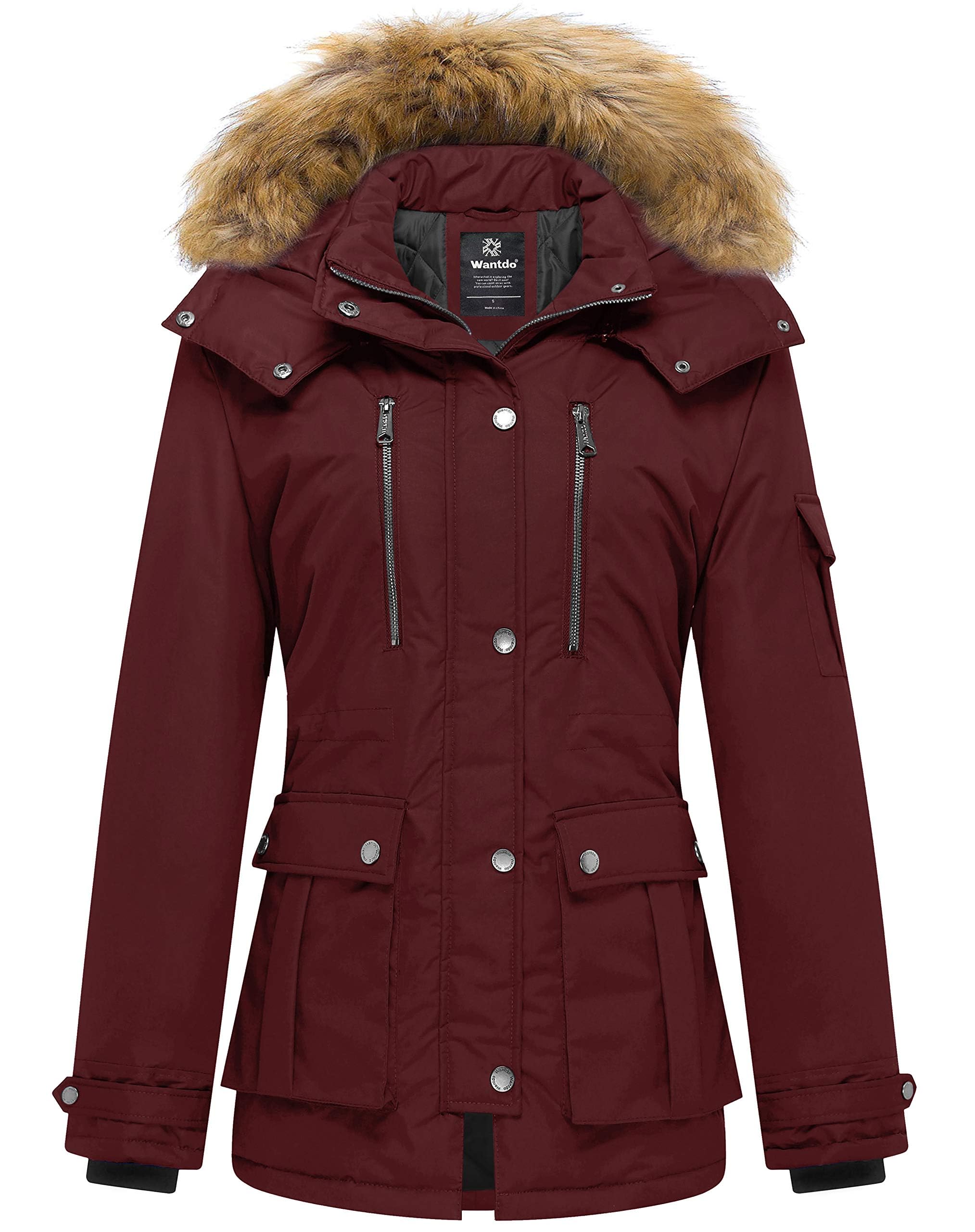 Wantdo Giacca Caldo Invernale Antivento Cappotto con Cappuccio Rimovibile in Pelliccia Parka Slim Fit Giubbotto Idrorepellente Outdoor Donna
