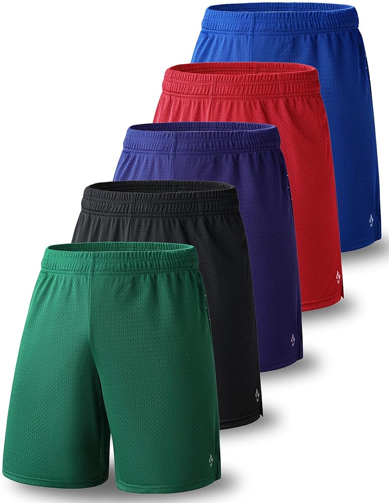Liberty Imports 5 Pack Men's Quick Dry Athletic Basketball Shorts 9" Inseam With Pockets, Activewear For Workout Gym Running In Dubai - UAE | Active Shorts