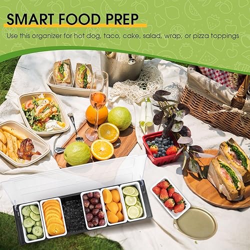 Vista 23 de Bandeja dispensadora de frutas, verduras y condimentos con tapa, estación de decoración para barmanes y servir tacos (1, 5 compartimentos)