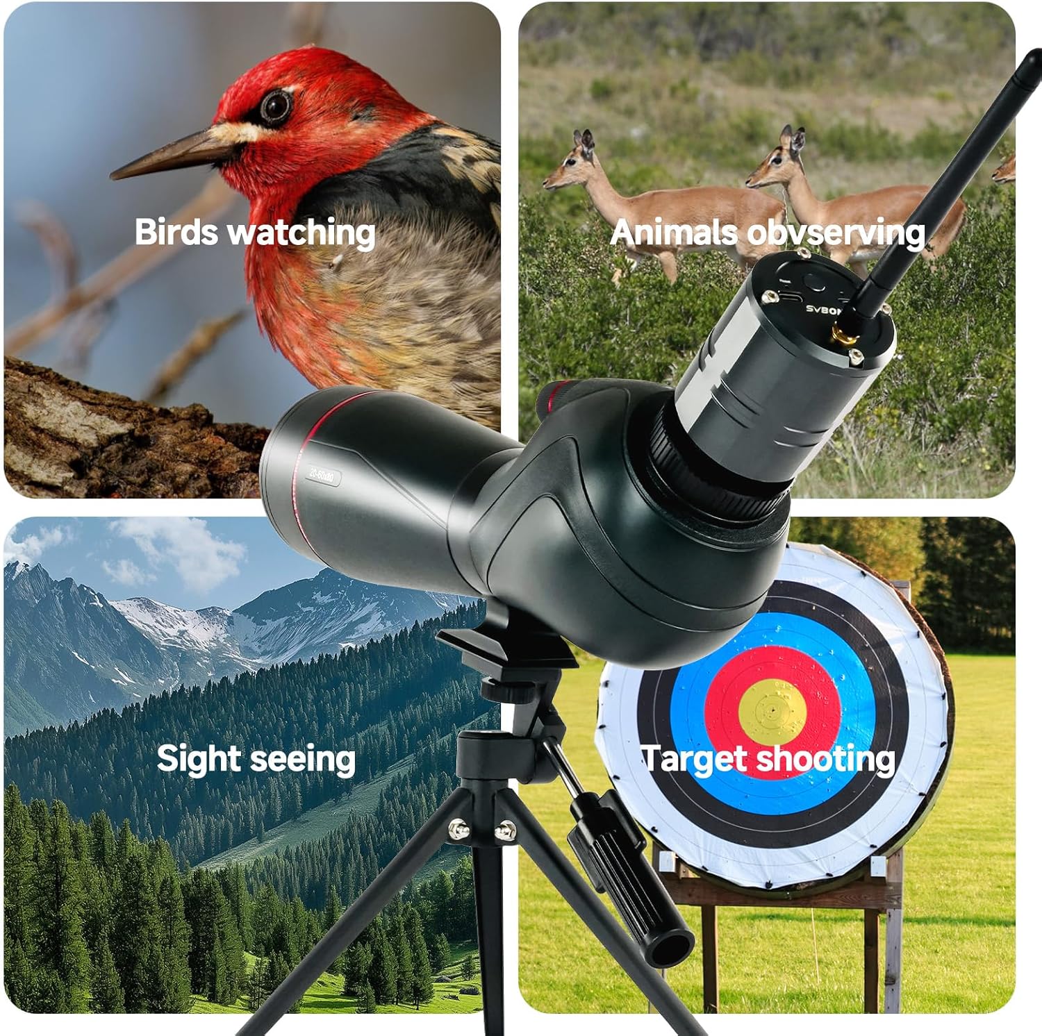 SVBONY SV406 20-60x80 Spotting Scope with Tripod,Equipped with SC001 WIFI Camera for Digiscoping, BAK4 Prism HD Spotter Scope,Waterproof & Fogproof Spotting Scopes for Wildlife Observing Bird Watching
