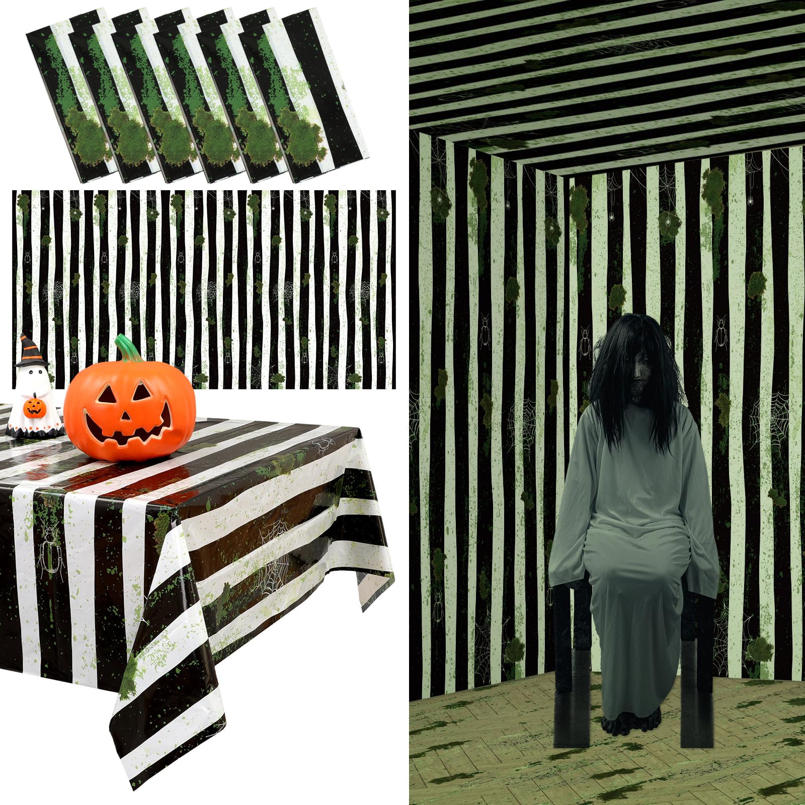 Nappe jetable Halloween rayée imperméable lot de 6 grands formats en plastique Peryiter