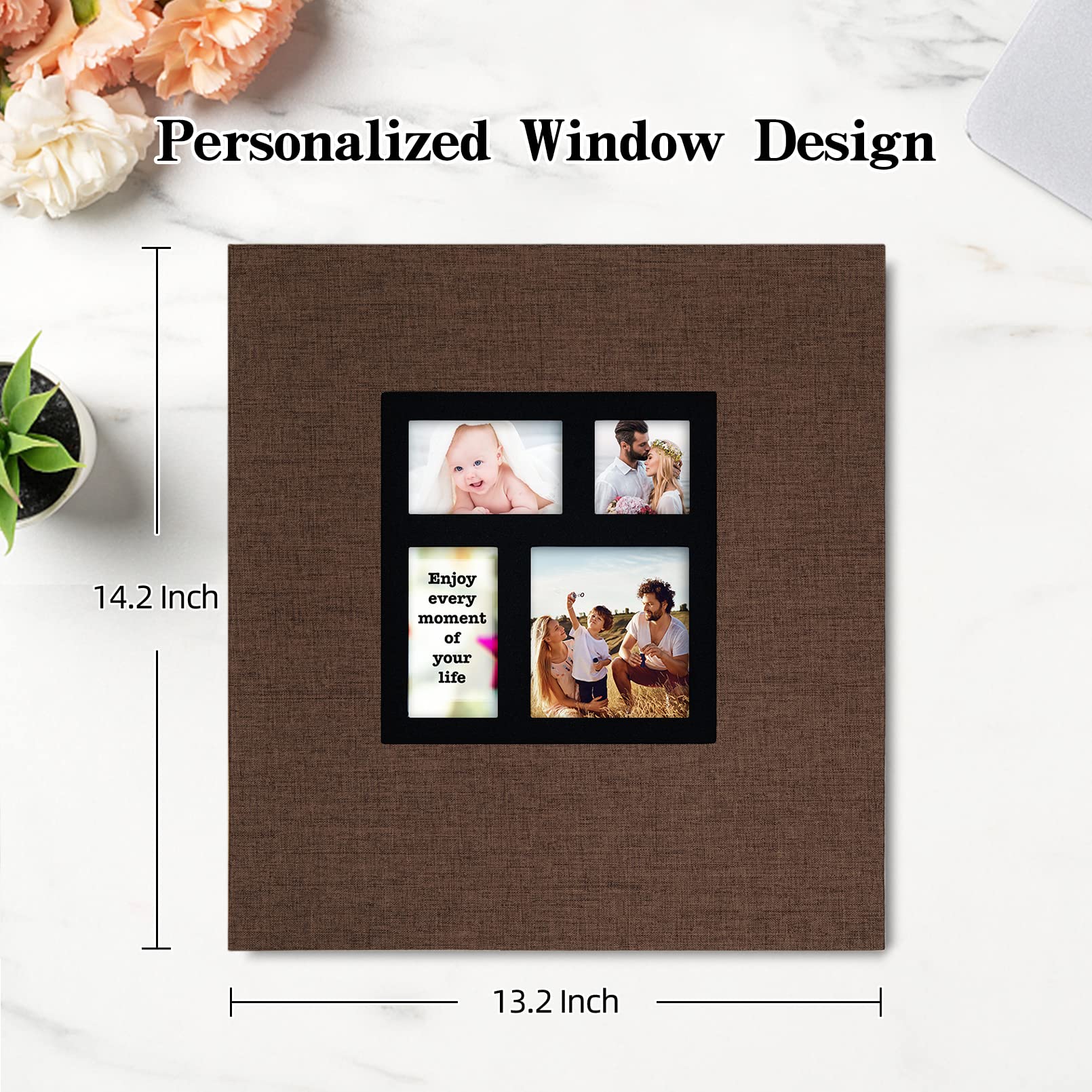 potricher - Álbum de fotos de 4 x 6 pulgadas, 1000 fotos, cubierta de lino, gran capacidad, para familia, boda, aniversario, día festivo de bebé, (color café)
