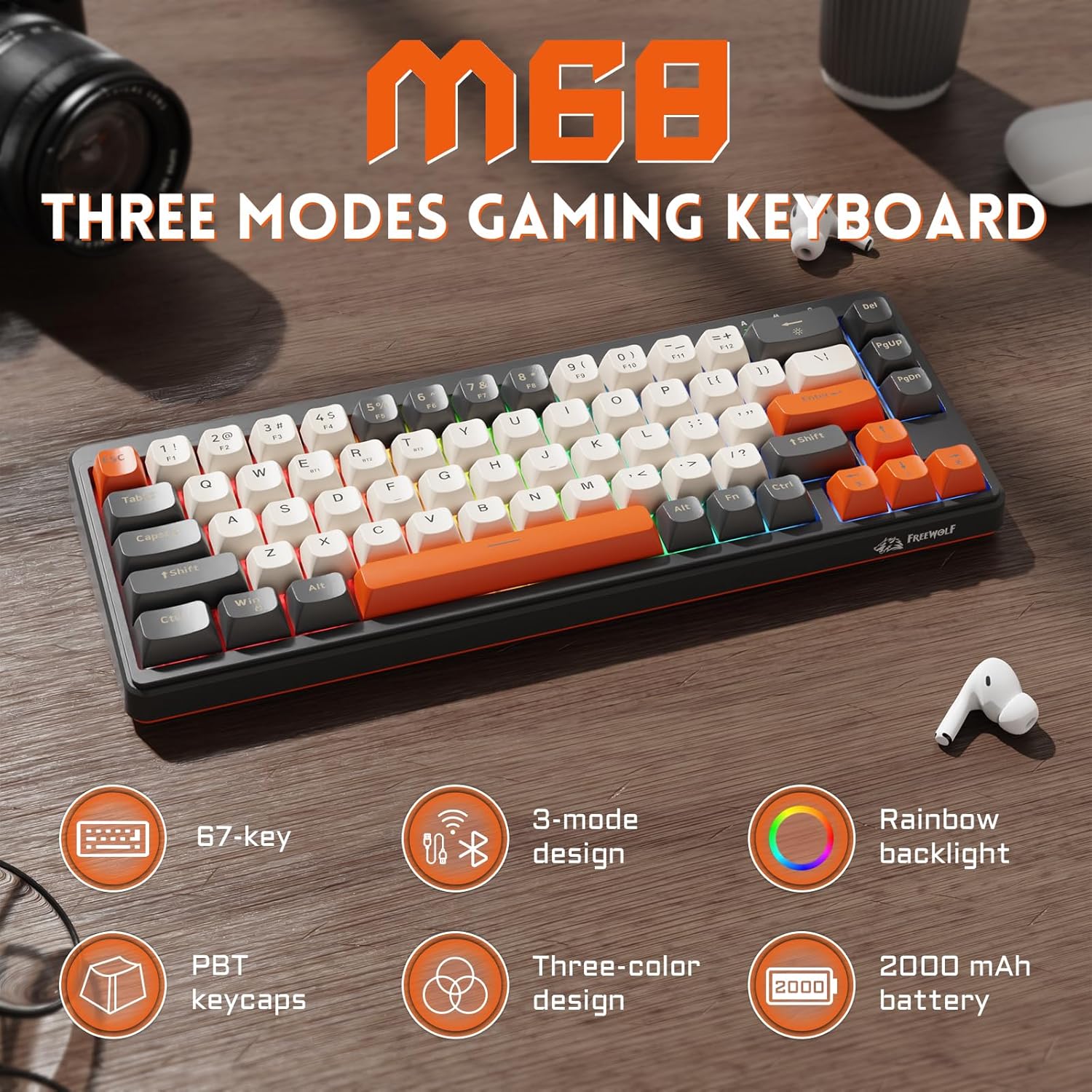 MANBASNAKE M68 Tri-Mode Wireless Keyboard and accessories