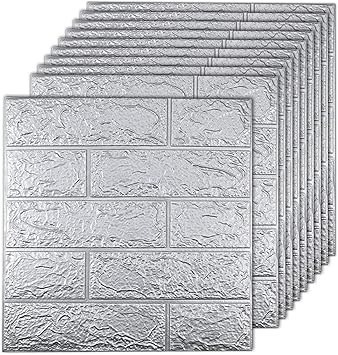 GINOYA BROTHERS - Grey 3D Wall Panels Peel and Stick Wallpaper/Stickers for Living Room Bedroom Background Wall Decoration [Pack-10]