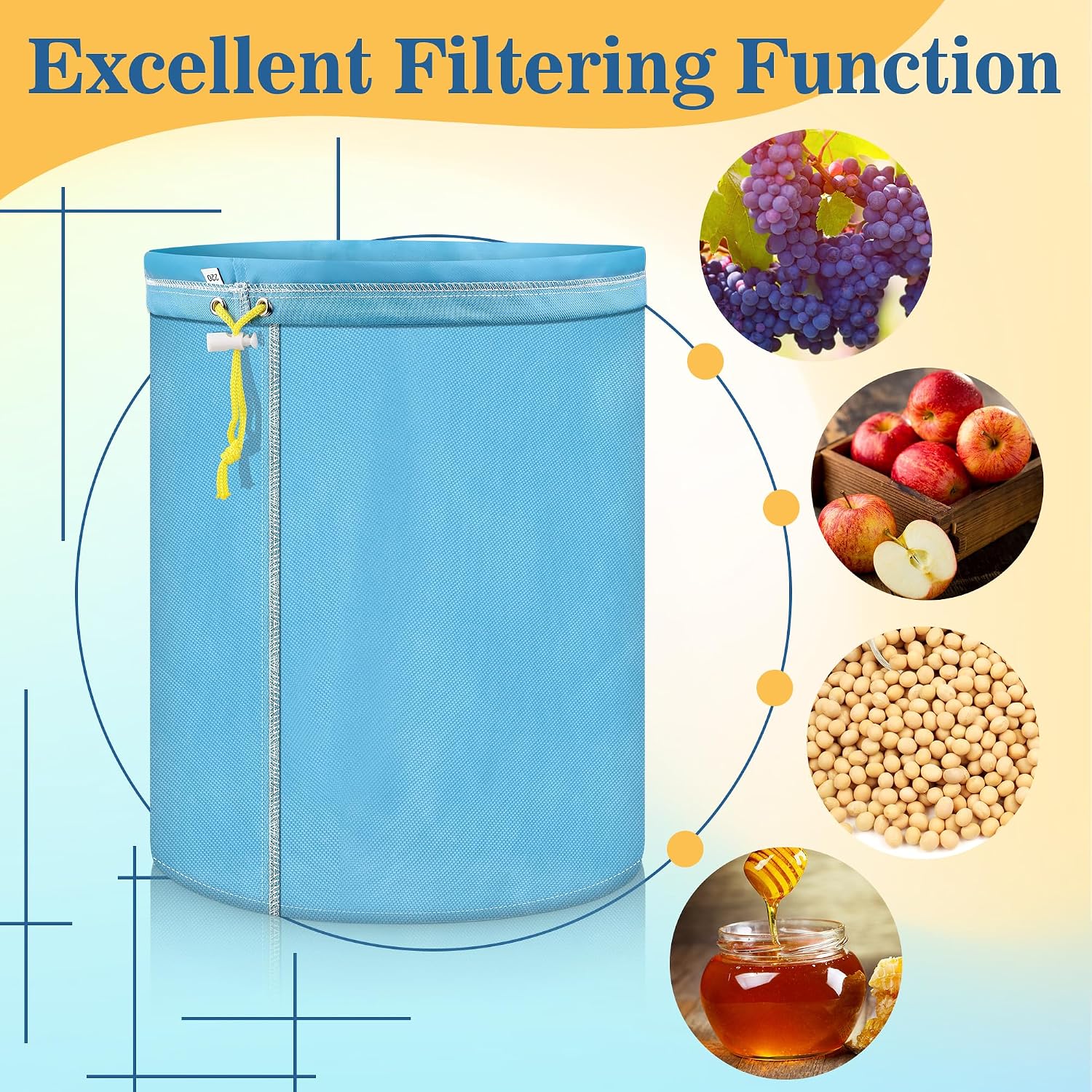 1Pcs 5 Gallon Filter Bags, Windspeed Oxford Cloth All-Mesh Filter Bags for 5 Gallon Bucket with Filter Screen and Storage Pouch (blue(220 Micron))