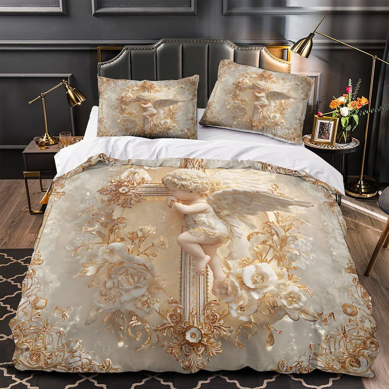 Housse de couette décor angélique pour rénover le style d'un lit simple
