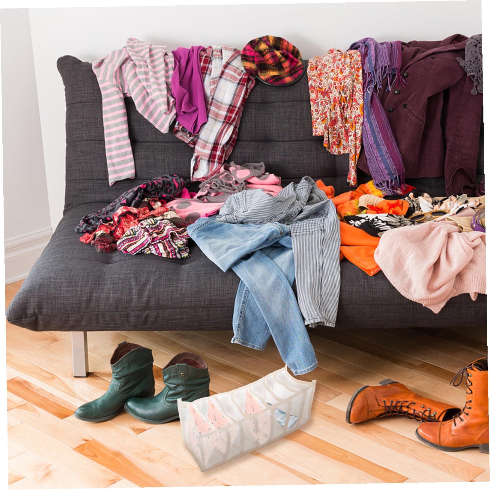 Organisateur De Rangement Pour Sous-vêtements Avec Grilles Classées Boîte De Rangement Maille Pratique Pour Soutiens- Chaussettes Et Accessoires