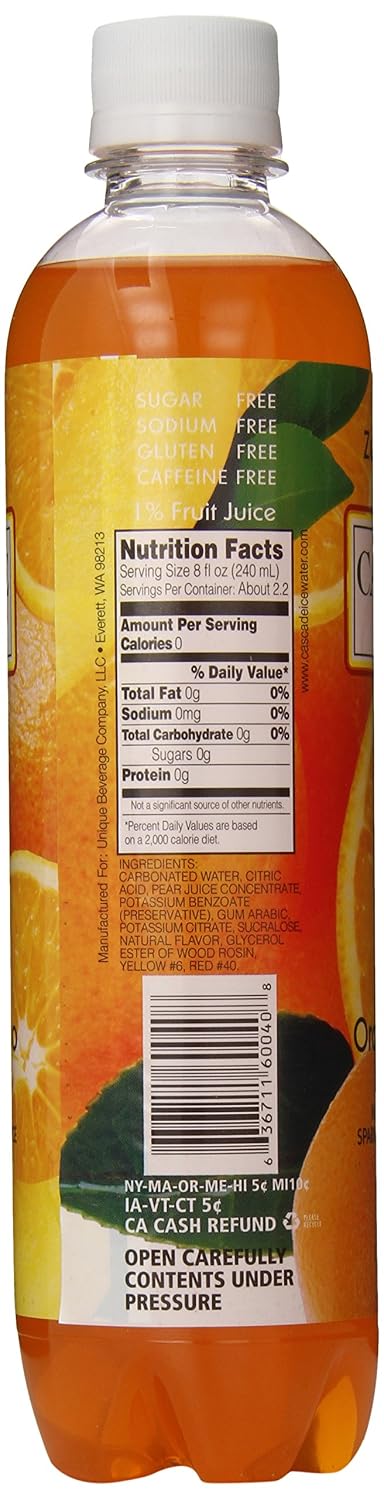 Cascade Ice Sparkling Water, Orange Mango, 17.2 Fl Oz (Pack of 12)