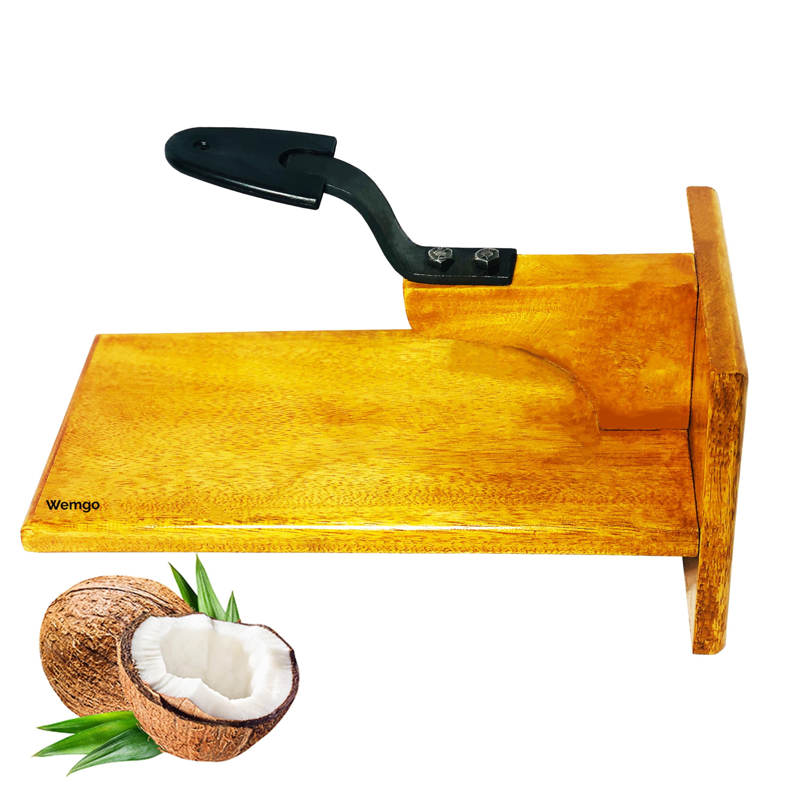 Wemgo Polished Wooden Table Top Coconut Scraper Chirava Grater Thengai Thuruvi for Kitchen (28 x 14x 15 cm)