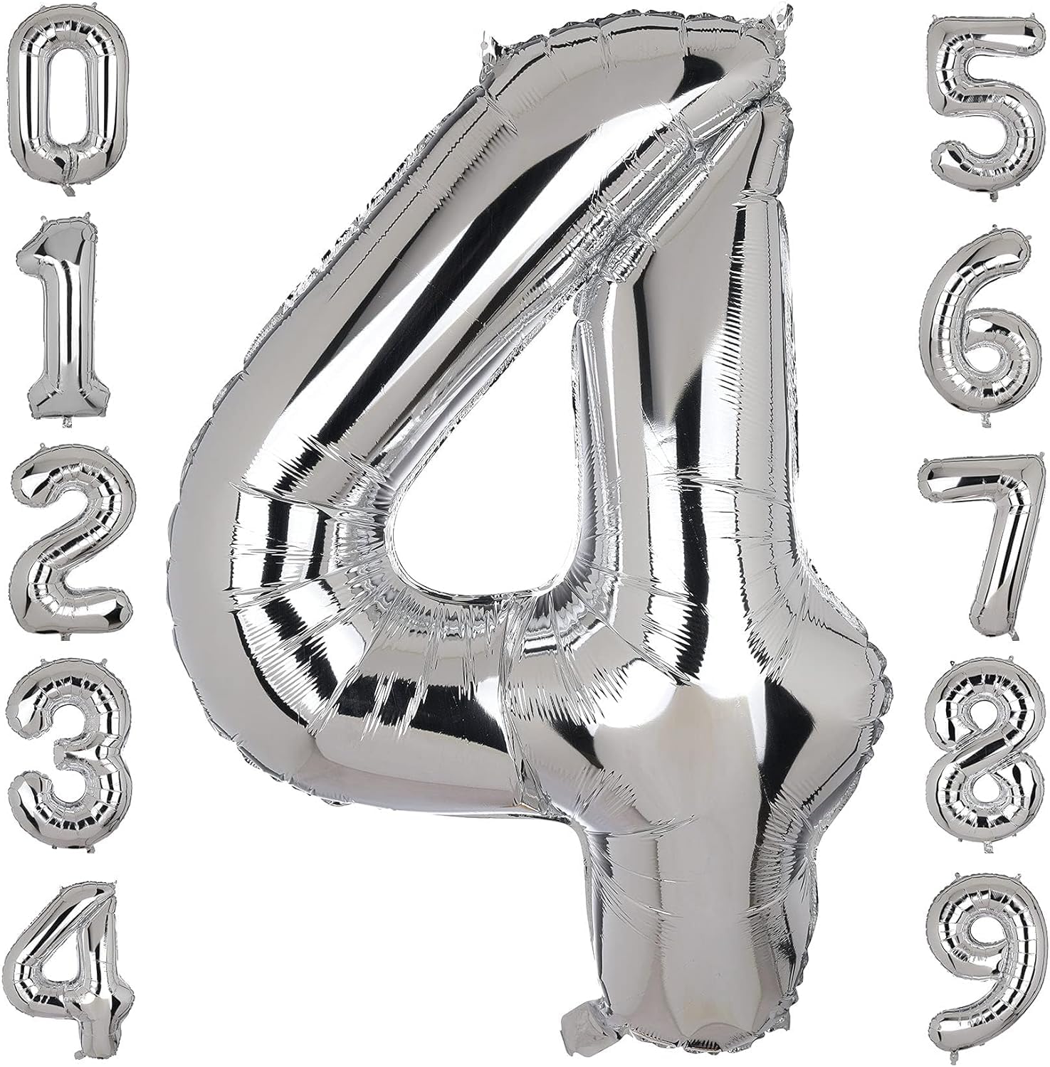 Goldedge Number 4, 32 Inch Number Balloons Foil Silver - Glamorous Party Decorations for Birthdays, Anniversaries, and Special Events