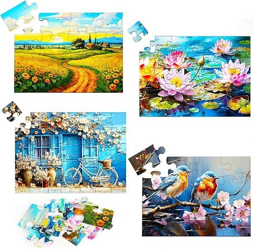 Neoflavie Paquete de 4 rompecabezas de piezas grandes para personas mayores, (2 x 16 y 2 x 35) piezas grandes, rompecabezas de demencia y Alzheimer,