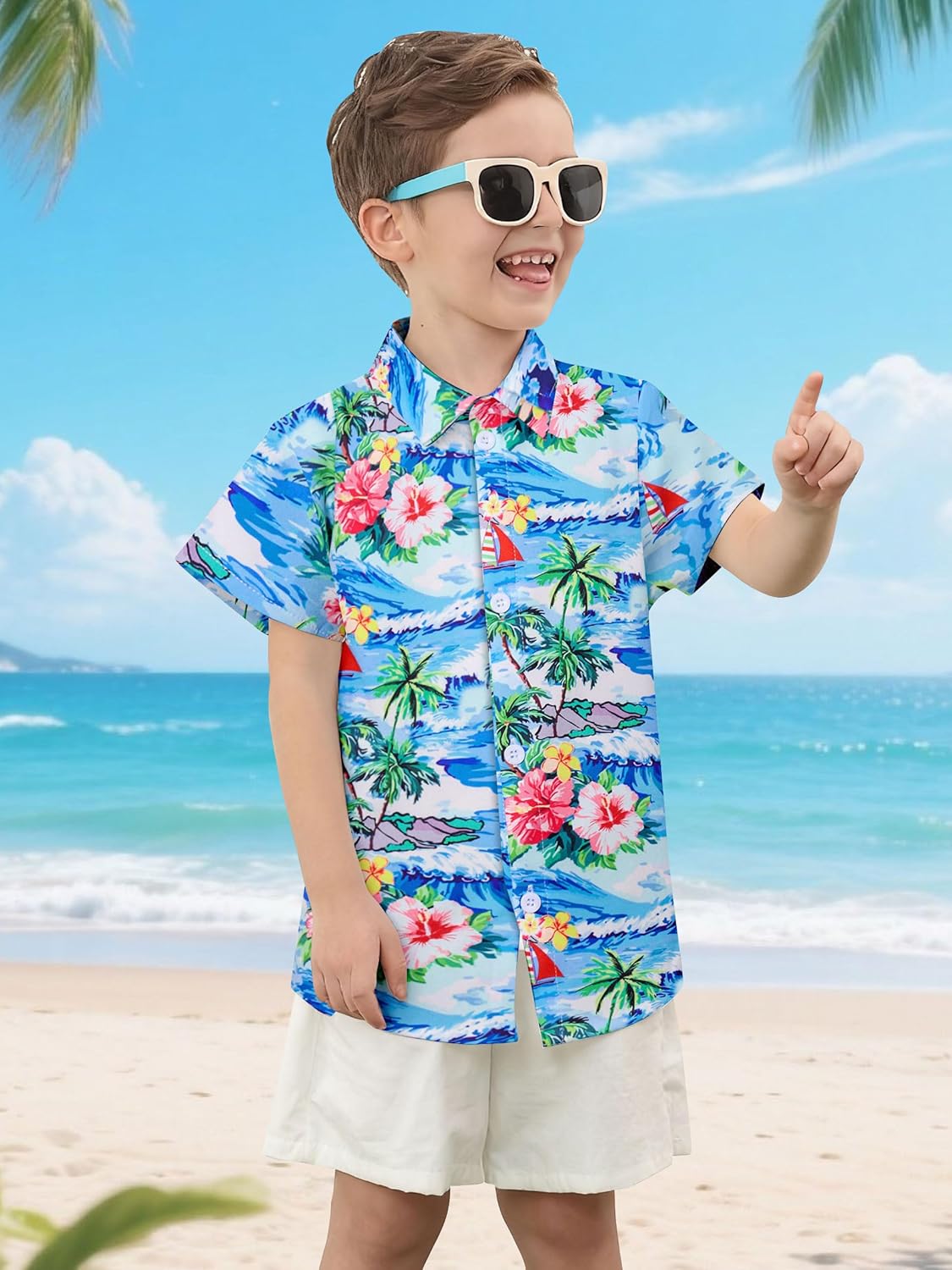 2-10T Boys Novelty Hawaiian Short Sleeve Button Down Dress Shirt - Image 3