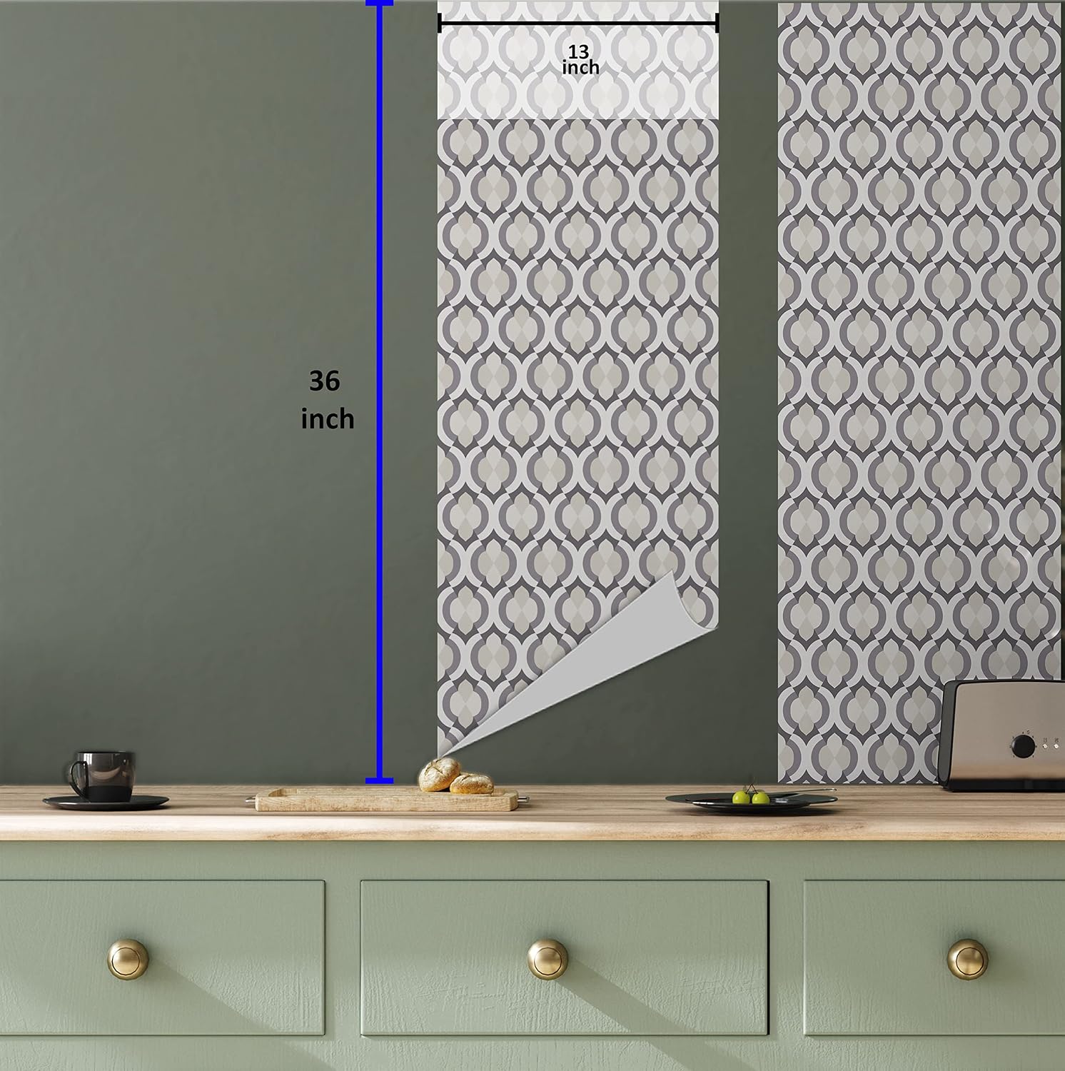 Lunarable Cream Peel & Stick Wallpaper for Home, Moroccan Style Trellis Pattern with Geometric Design Oriental Retro Inspired, Self-Adhesive Living Room Kitchen Accent, 13" x 36", Grey Beige