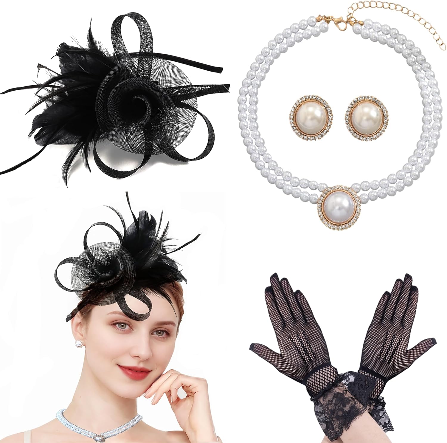 TUBIAN Fascinators Hats for Women Tea Party Hat with Feather for Kentucky Derby Cocktail Fancy Dress Party