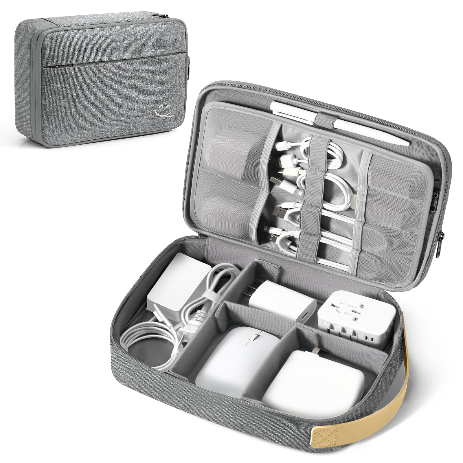 Travelkin Large Cord Organizer Travel, Electronic Organizer Travel Case, Expandable Cable Organizer Bag For Cords, Chargers Phone, Usbs, Tablet (Up to 10"), SD Card (Grey)