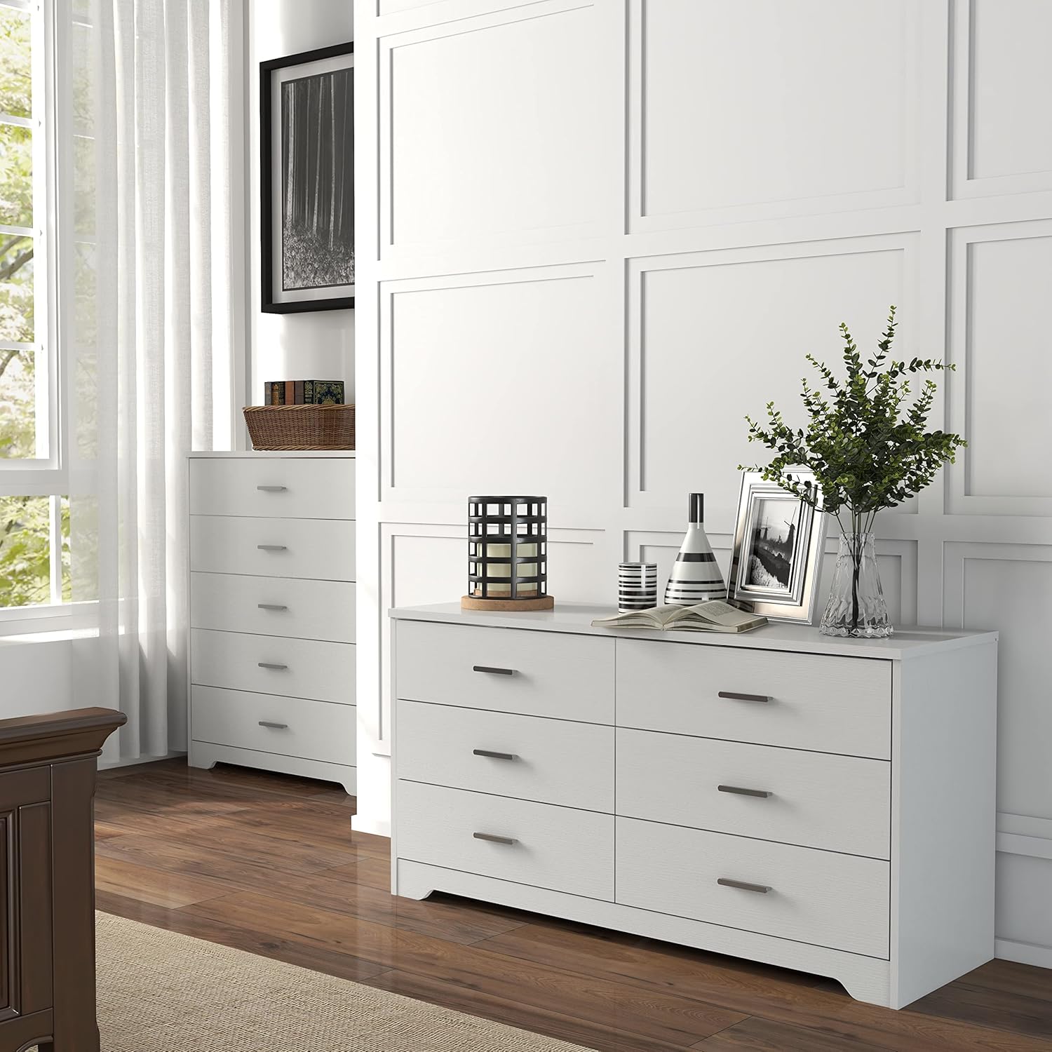 Panana Dresser for Bedroom with 5/6 Drawers, Wooden Chest of Drawers, Storage Organizer Unit Dressers for Bedroom, Living Room, Hallway, Nursery (White, 6 Drawer)