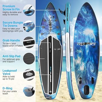 SereneLife Inflatable Stand Up Paddle Boardwith Premium SUP Accessories & Carry Bag | Wide Stance, Bottom Fin & Premium Compact Digital Air Pump Compressor