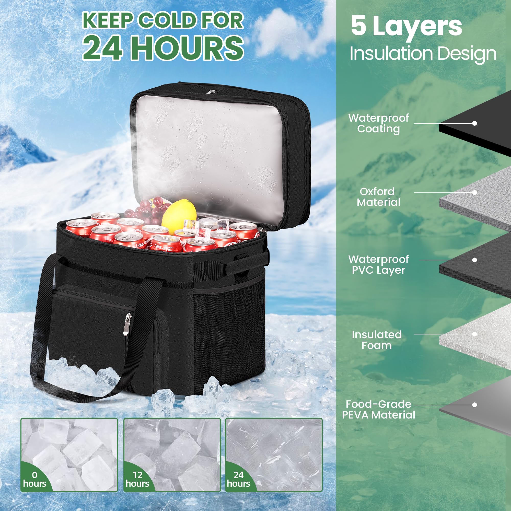 MIYCOO Bolsa térmica con doble cubierta expandible, enfriador a prueba de fugas para 60 latas | Hielera de almuerzo suave portátil con aislamiento, enfriador extragrande para playa, picnic, camping, compras