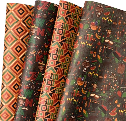 Miniatura 8 de RUSPEPA Hojas de papel kraft para envolver  Diseño de elementos rojos navideños  12 hojas plegadas  19.68 x 27.5 pulgadas