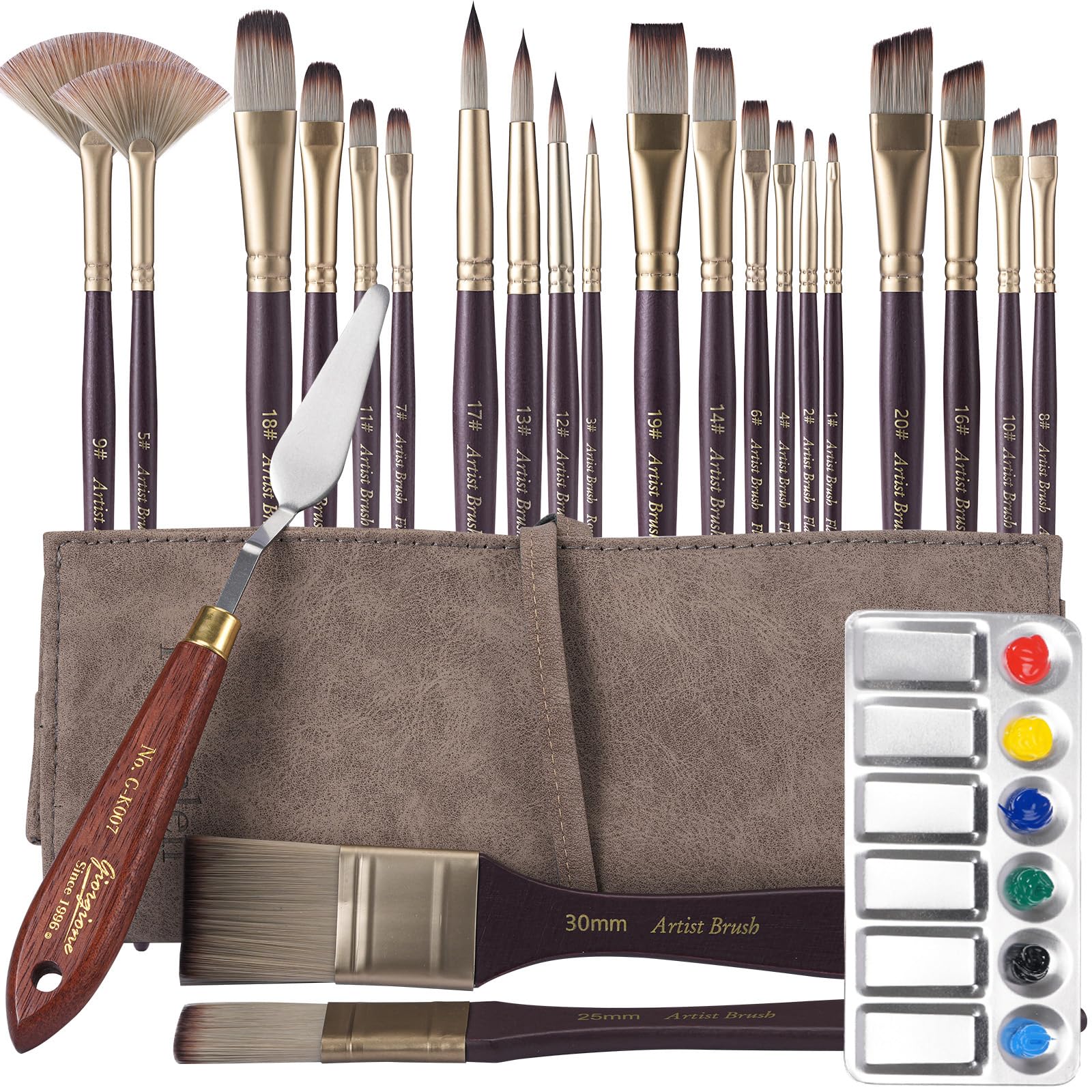 Fedwalen 25pcs Artist Paint Brush Set for Acrylic, Oil, Watercolour,Gouache