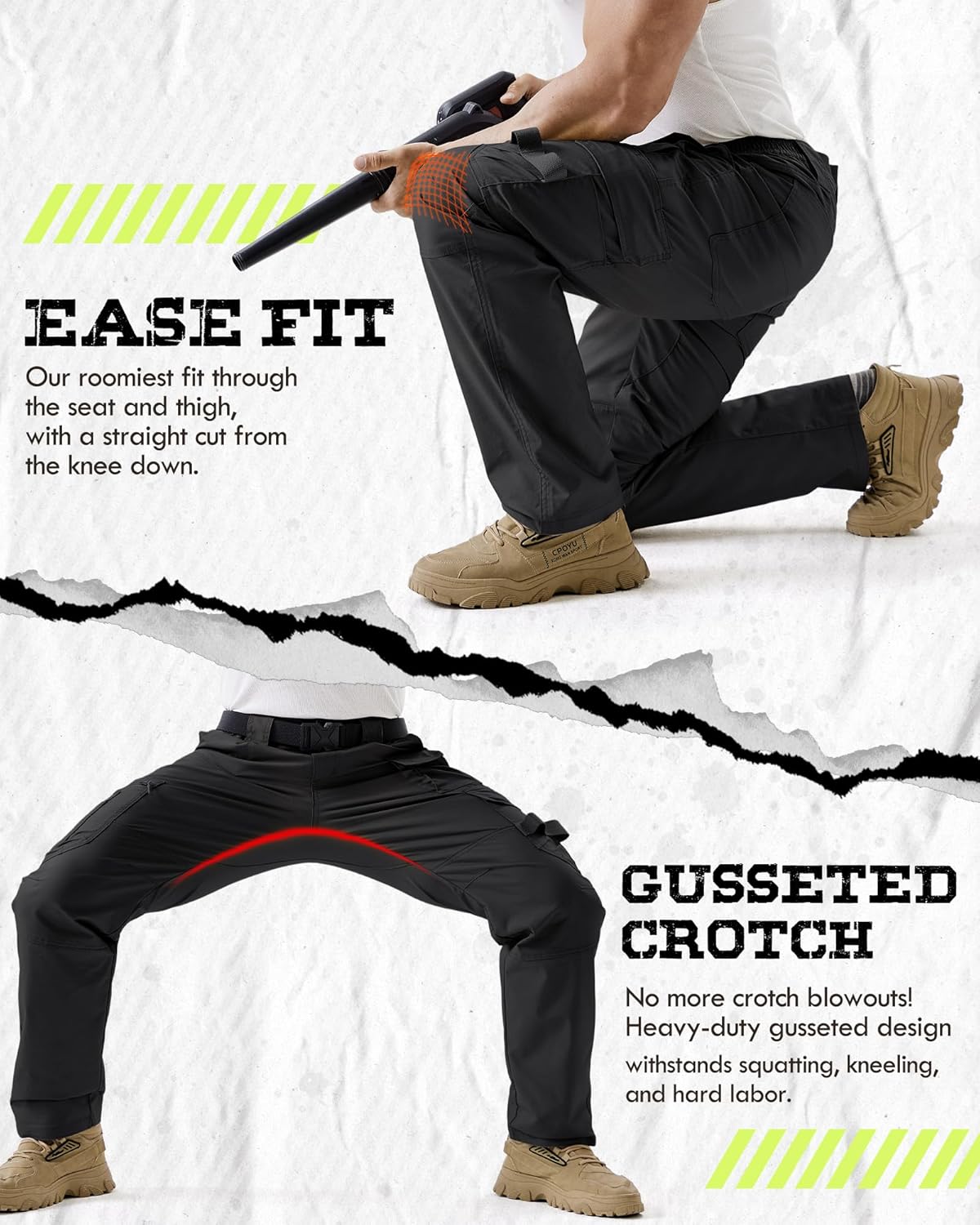 IGOLUMON Men's Stretch Tactical Work Pants, Breathable Ripstop Cargo Pants with 15 Pockets, Construction EDC Hiking Pants - Image 4