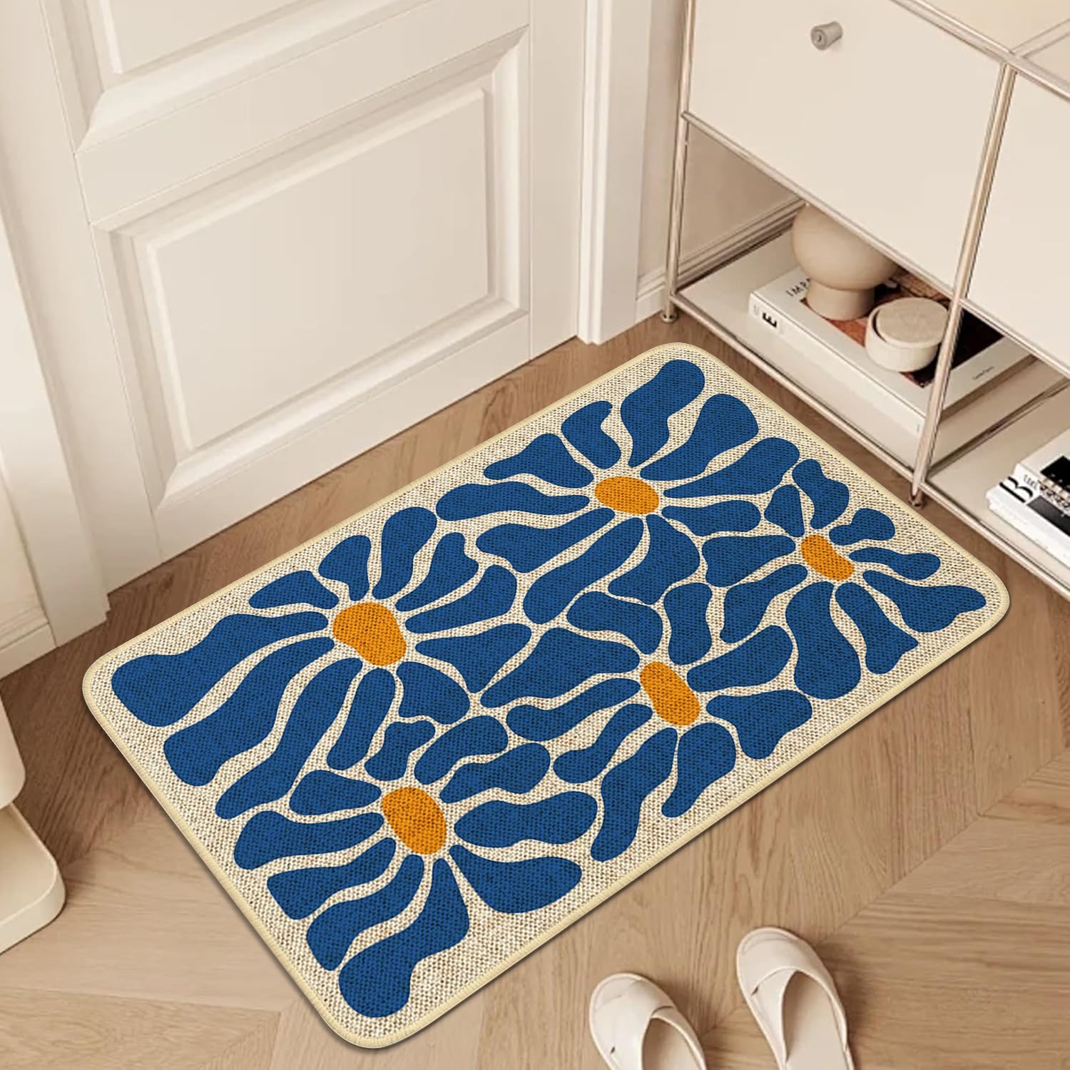 Boho Floral Kitchen Rugs Set of 2,Farmhouse Style Daisy Kitchen Mats for Floor, Country Flowers Non Slip Sink Laundry Rug Kitchen Home Decor Doormat+Runner Rug