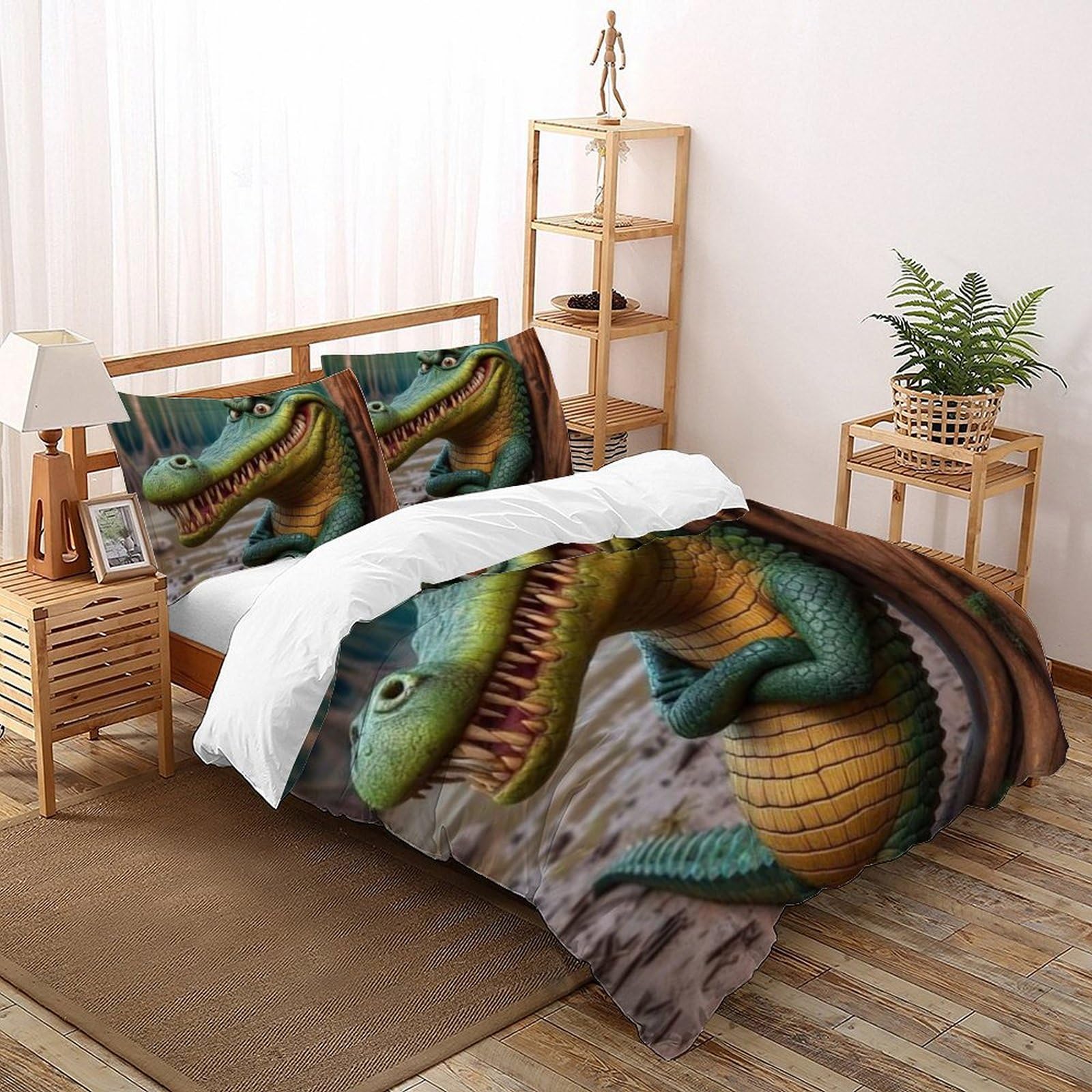 Housse de couette crocodile imprimé 3D lit double taies d'oreiller