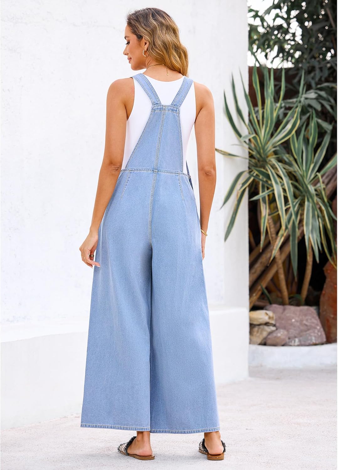 luvamia Denim Overalls for Women Wide Leg One Piece Jean Jumpsuits Fashion Baggy Bib Overall Loose Fit Pleated Pockets - Image 2