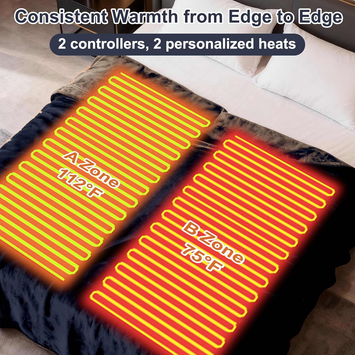 Heated Blanket Queen Size, 84"x90" Electric Heating Soft Dual-Sided Flannel Machine Washable Blanket, 12 Heat Levels & 12 Hours Auto Off, Soft Warm Flannel Blanket, Overheat Protection with ETL & FCC - Image 4