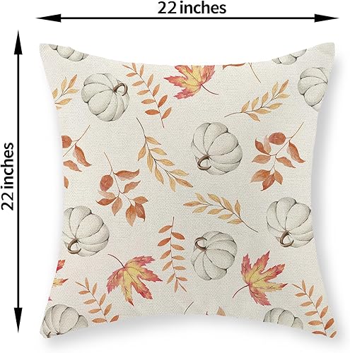 Miniatura 2 de Juego de 2 fundas de almohada de otoño de 22 x 22 pulgadas, diseño de calabaza y hoja de arce, fundas de almohada decorativas de lino para otoño,