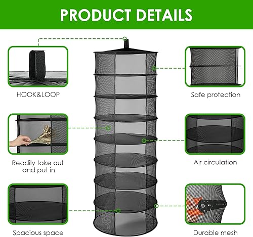 Miniatura 24 de iPower Secador de malla colgante de 2 capas de 2 pies con cremalleras en forma de U, bache, mosquetón y bolsa de almacenamiento, para plantas