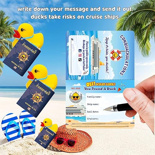 Miniatura 4 de Tarjetas de etiqueta de pato de crucero, juegos de patitos de carnaval, paquete de 35, 4.1 x 2.9 pulgadas, diseño de pasaporte, con agujero y bandas