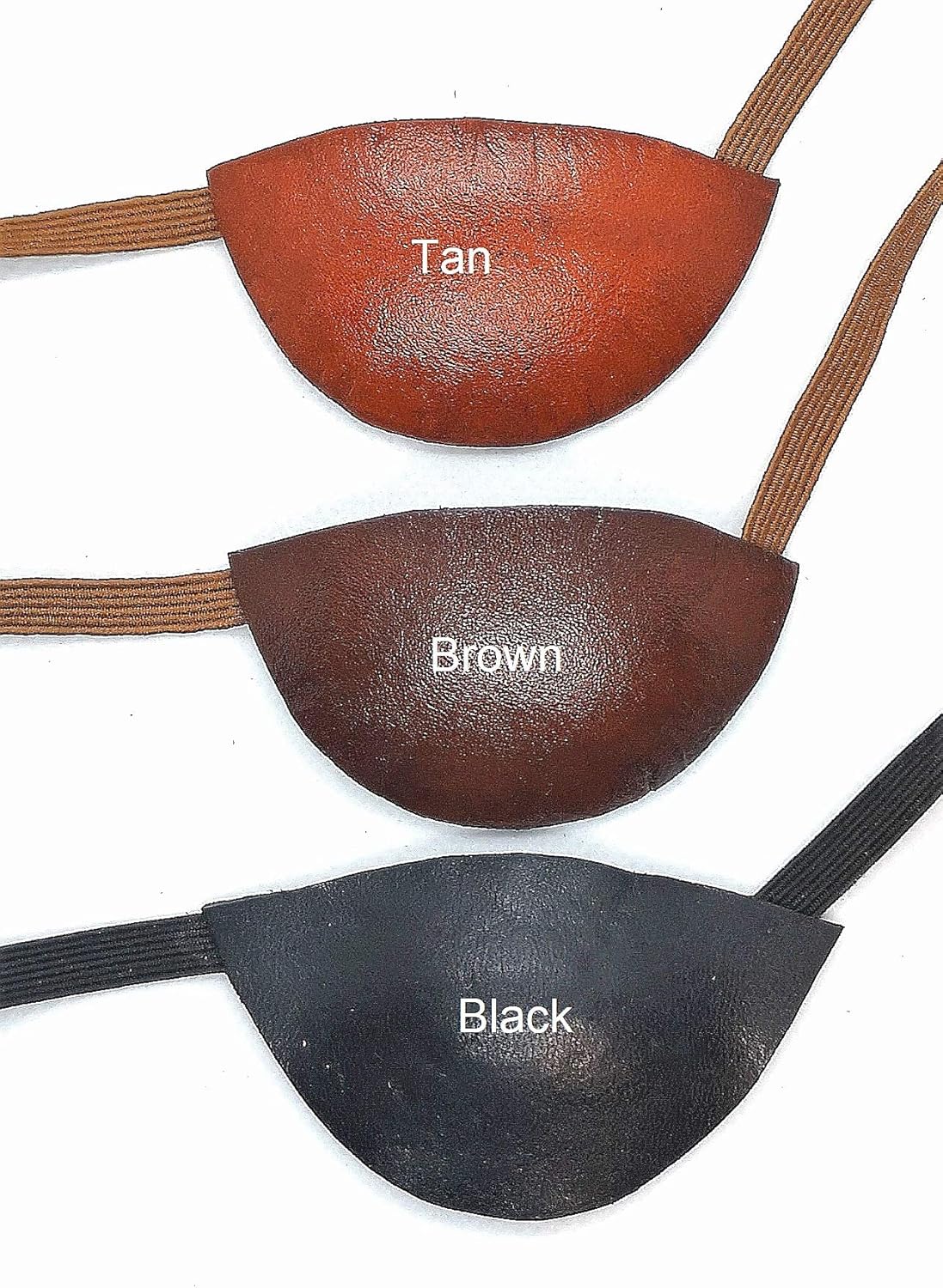 Handmade Slim Black Brown Tan Real Leather Eye Patch Eyepatch Elastic Straps. Suitable for Permanent Use and under glasses. Cosplay Pirate Captain. Medical Stage Halloween For the Right or Left Eye