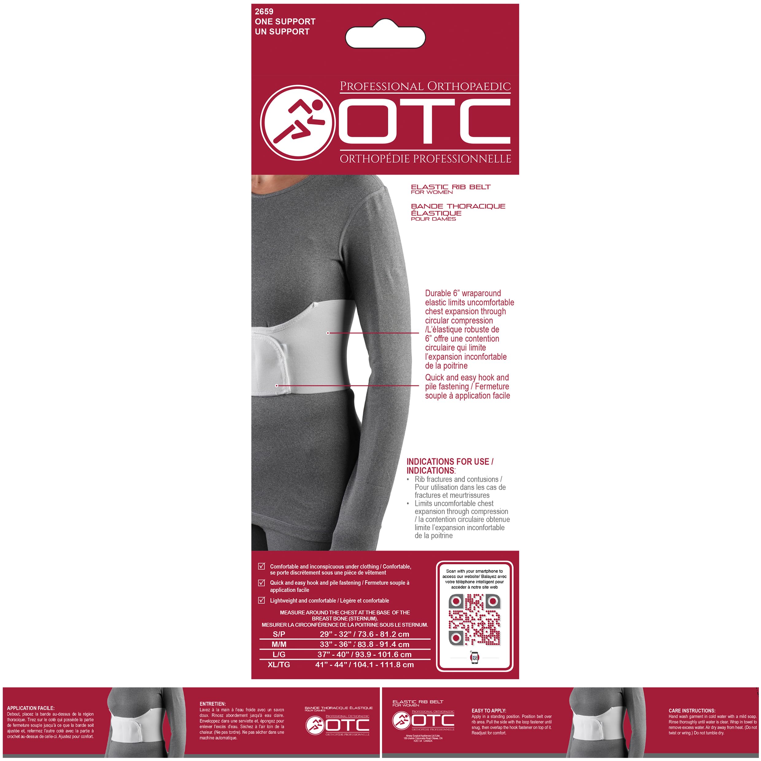 OTC Rib Belt for Women, 6-Inch Elastic Chest Panel, Universally Adjustable