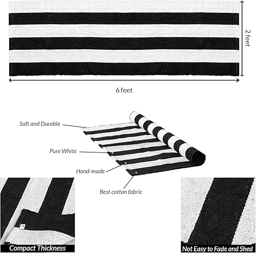 Miniatura 9 de HOMEMONDE Alfombras de área a cuadros en blanco y negro tejidas a mano para entrada, pasillo, cocina, dormitorio, sala de estar, 2 x 6 pies