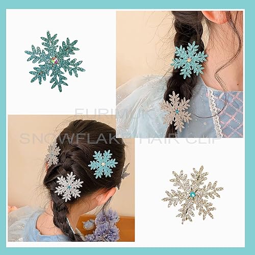 Miniatura 2 de Accesorios para el cabello de princesa: pasadores, lazos y horquillas de copo de nieve con purpurina para mujeres y niñas, regalos de fiesta de