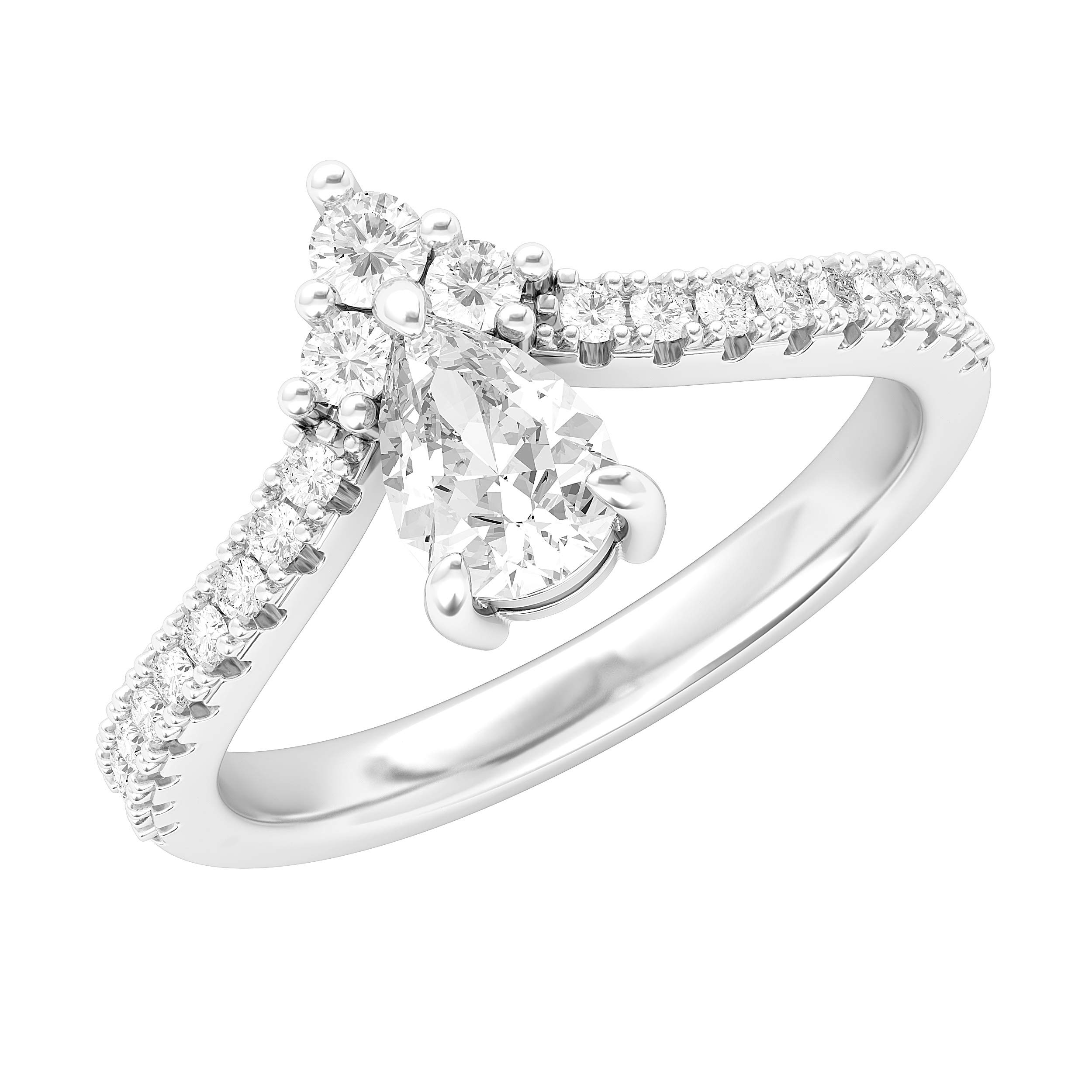 Anello di fidanzamento con diamante simulato a forma di pera in argento Sterling con corona da principessa e corona da donna