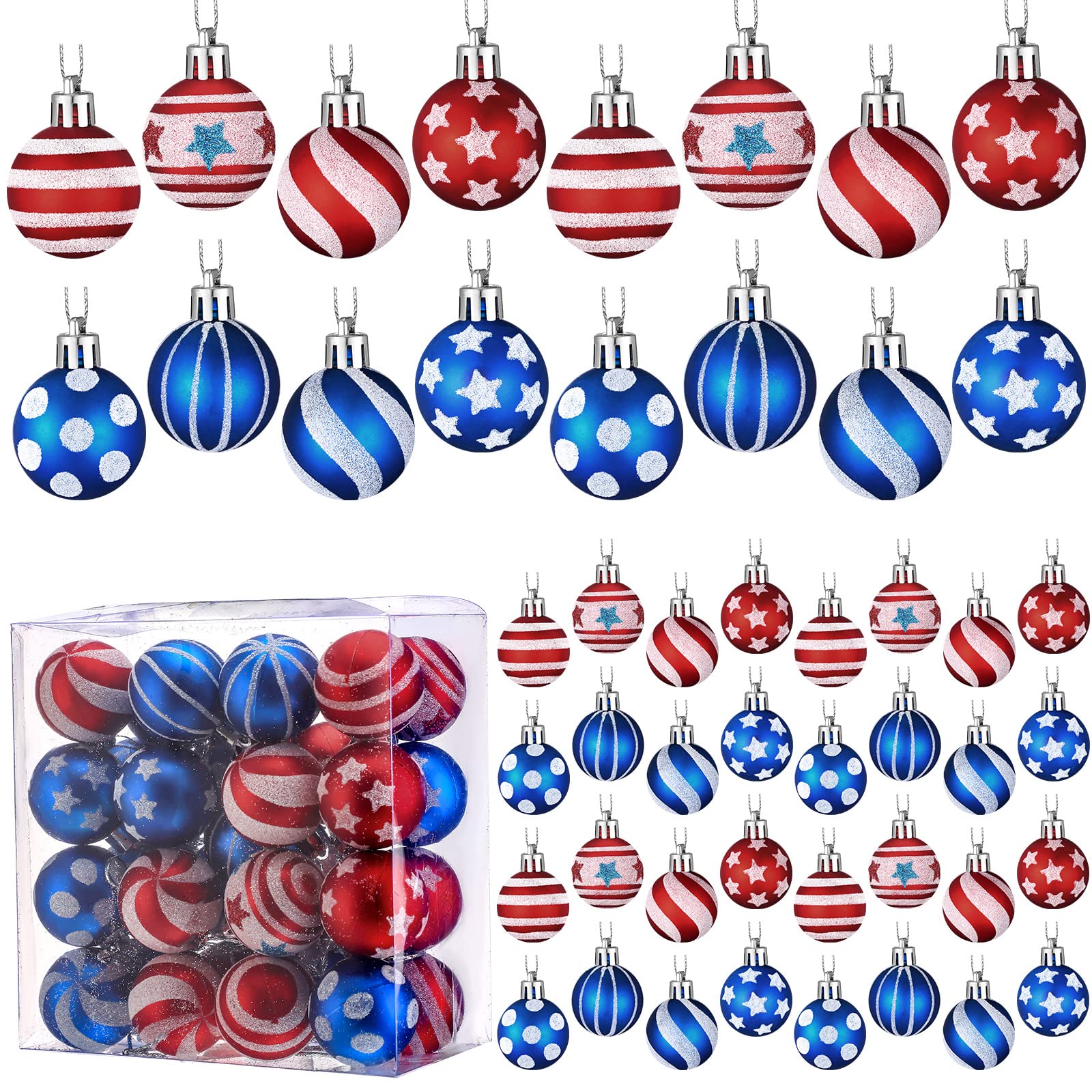 32 Pcs 4th of July Ball Ornaments Patriotic Decorations for Tree Plastic Independence Day Ball Decorations Holiday Memorial Day Decor for Home Decor (