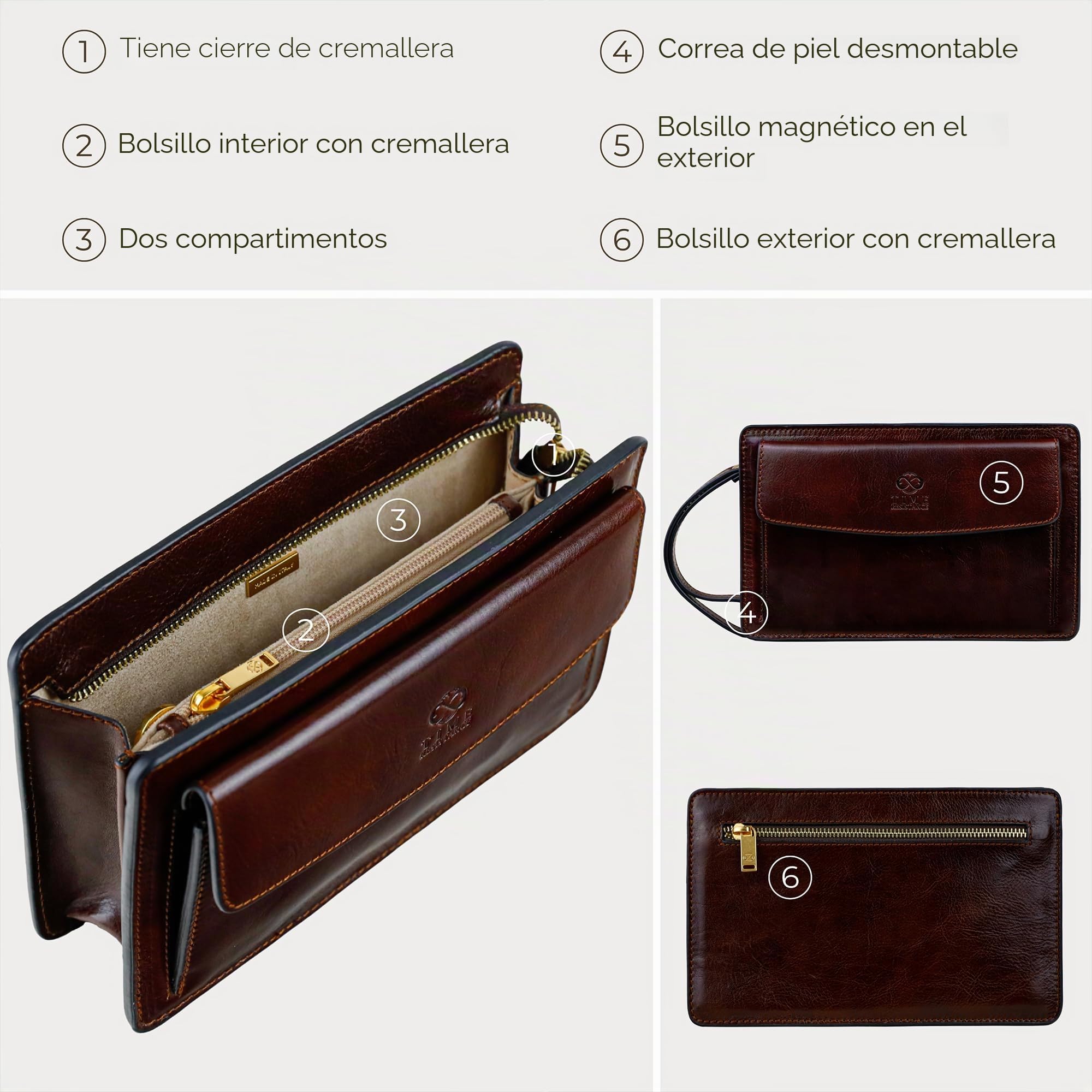 Time Resistance - Bolso de mano de cuero para hombre - Organizador de muñeca - maletín hecho a mano en Italia