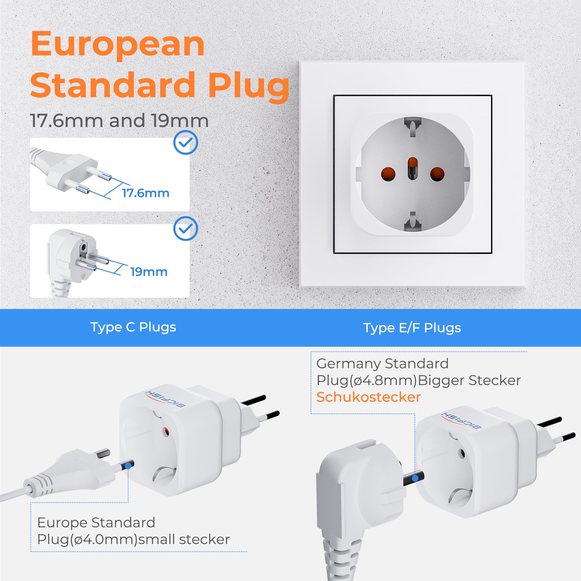 Bigfish Adapter Szwajcaria Niemcy, 2 sztuki, adapter do gniazdka w Szwajcarii Niemcy, adapter Niemcy, Szwajcaria, typ J, szwajcarska wtyczka podróżna do Malediwów, Rwandy, Liechtensteinu, biały
