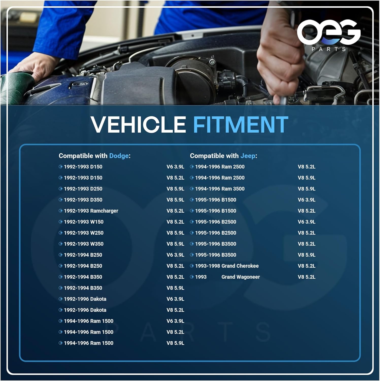 OEG Parts New Alternator Compatible With Dodge B Series Vans 92-96 Durango Ram Compatible With Jeep Grand Cherokee 3.9L 5.2L 53008647 121000-3470 1210003470 AND0060 40052107 BAL6509X