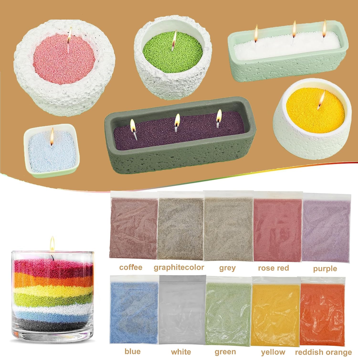 Acefun 10-Color Pearled Candle DIY Set - 17.6 oz Colorful Sand Candle with 50pcs Wicks Candle Making Kit,Craft Enthusiasts,for Halloween, Christmas, Wedding