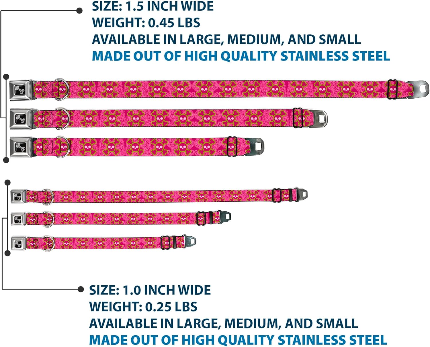 Buckle-Down Seatbelt Buckle Dog Collar - Cute Skulls w/Paisley Purple/Pink/Green - 1.5" Wide - Fits 13-18" Neck - Small