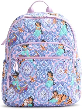 Vera Bradley Womens Disney Premium Cotton Bancroft Backpack 15" Laptop Sleeve Jasmine Intricate Medallions, 24L