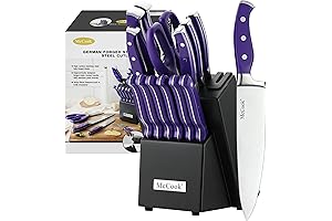 McCook Purple Stainless-Steel 14-Piece Kitchen Knife Set with Block
