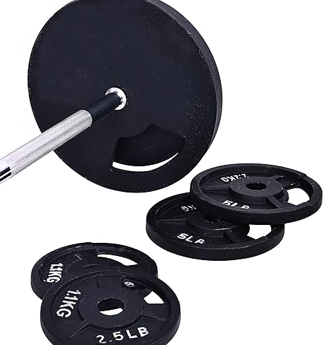 Miniatura 3 de Placas de peso estándar de hierro fundido que incluyen barra estándar de 5 pies con cerraduras de estrella, juego de 95 libras (platos de 85 libras