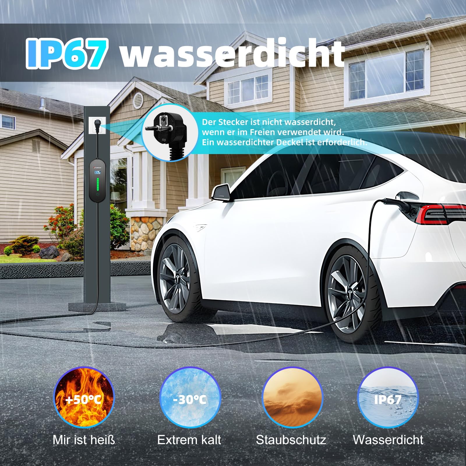 TopAutoGear E Auto ladekabel typ 2 schuko 220v, 10M Ladekabel 3.68KW 1-Phase, 8A/10A/13A/16A 230V Einstellbare Strom IP65, wasserdichte Ladegerätbox, Klarer LCD-Anzeige, Aufbewahrungstasche