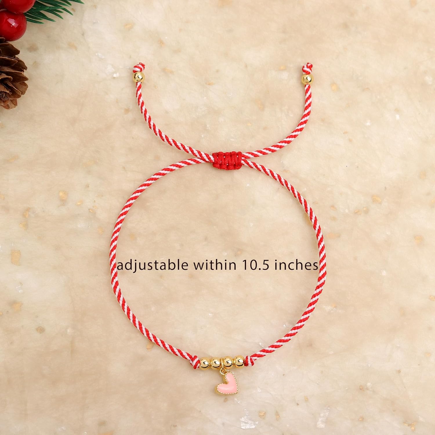 Valentines Day Gold Beaded Heart Charm Bracelet for Women, Handmade Red Braided String Protection Bracelet Adjustable Friendship Bracelet Holiday Jewelry Gifts. - Image 3