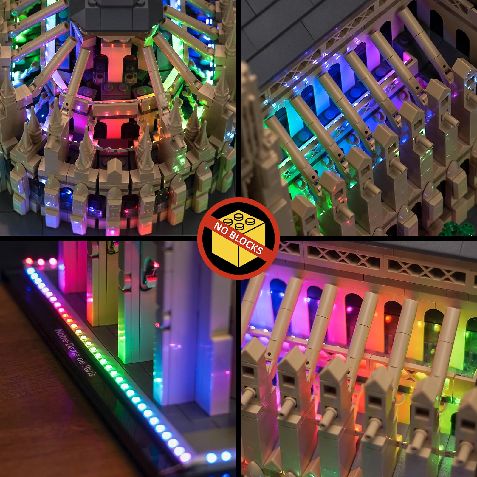 Kolorowy zestaw oświetleniowy kompatybilny z Lego 21061 Notre-Dame de Paris (nie jest to model), zestaw oświetleniowy LED kompatybilny z Lego Notre-Dame de Paris, kreatywna zabawka